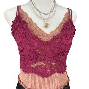 Free People Burgundy Lace Strappy Back Bralette XS/S Boho Chic